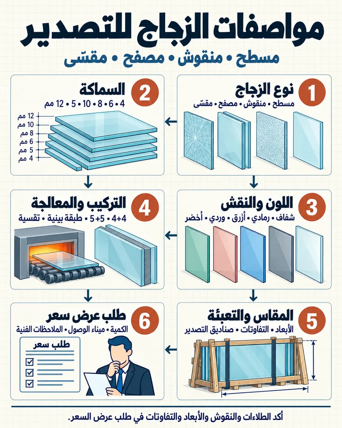 كيف تحدد مواصفات منتجات الزجاج الإيرانية للتصدير — infographic