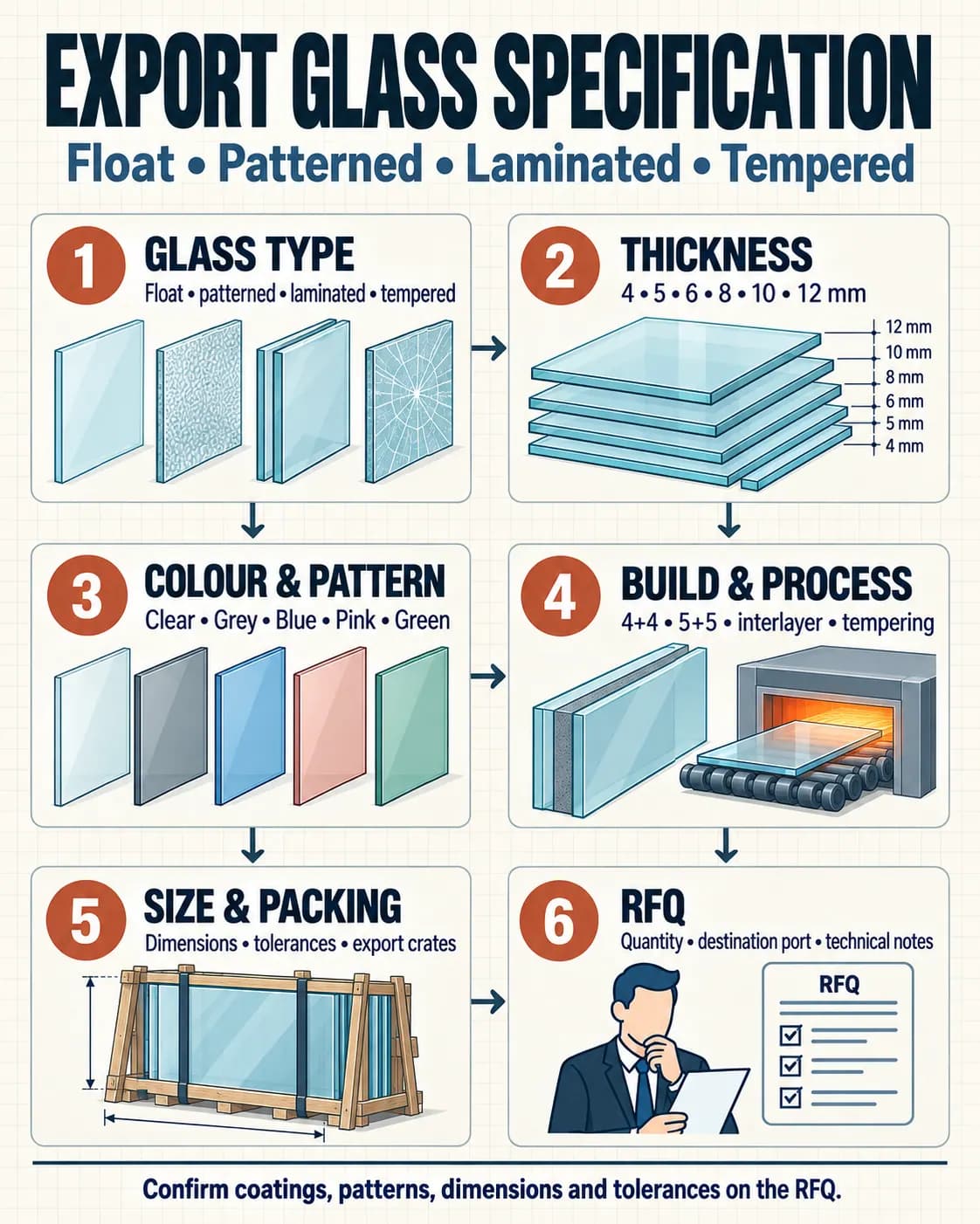 How to specify Iranian glass products for export — infographic summary