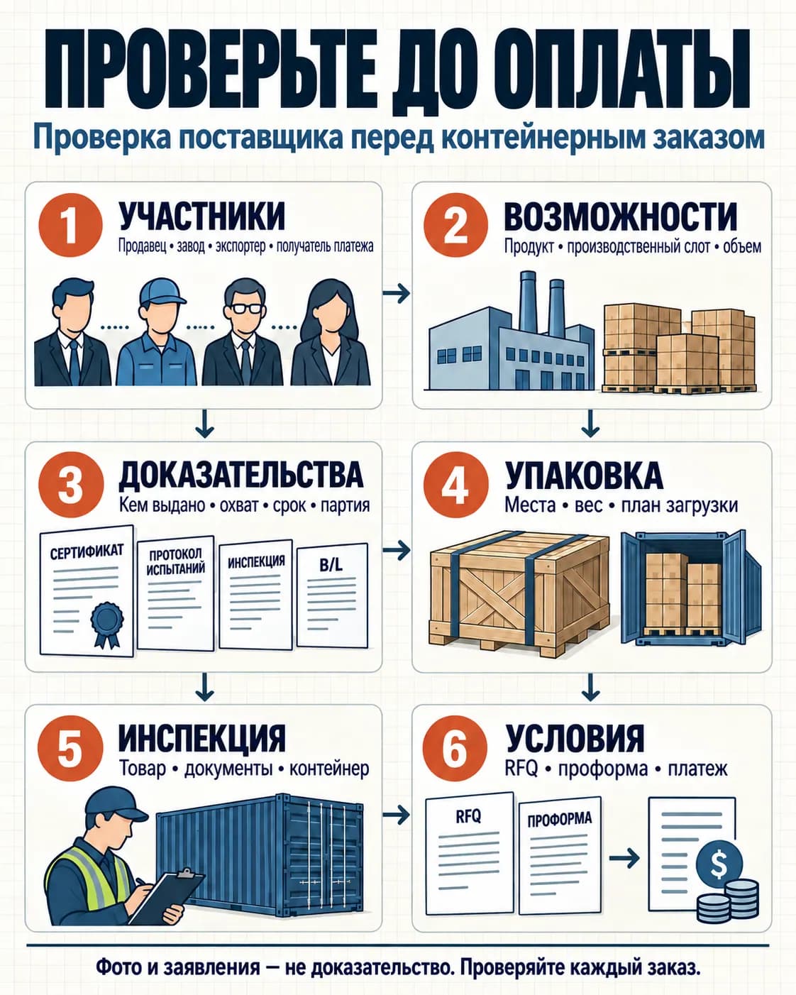 Проверка поставщика перед контейнерным заказом — infographic